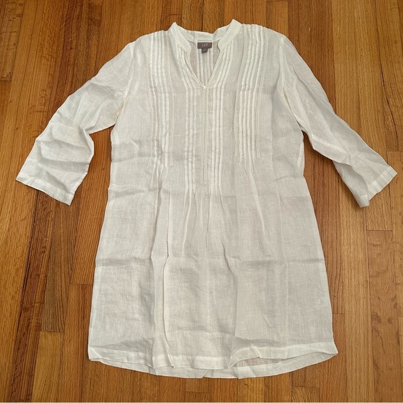 J. Jill Linen White Tuxedo Pleated Mini Sheath Dress size S / Linen(k11) - Picture 1 of 15
